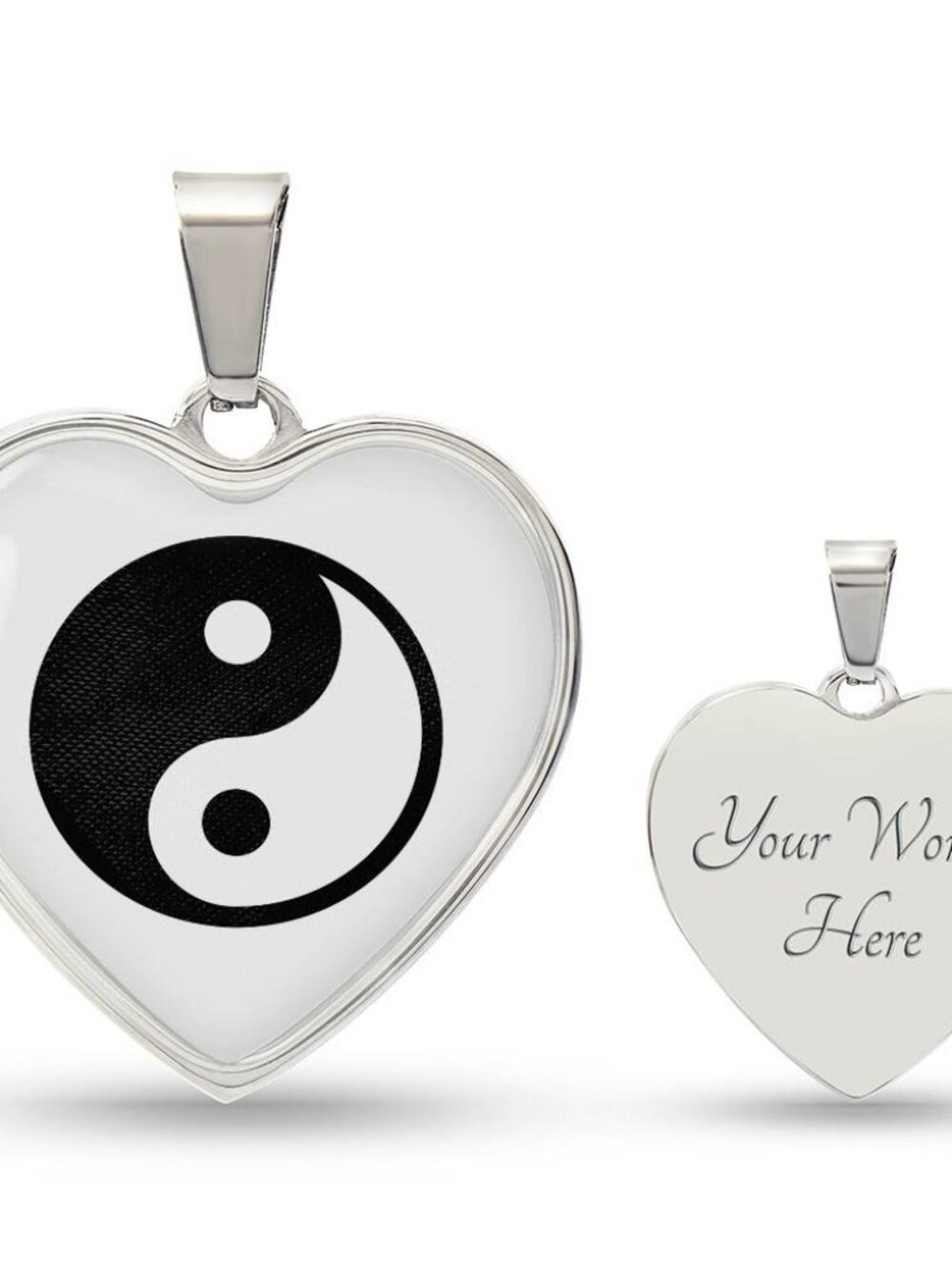 Yin Yang Heart Pendant Necklace Personalized Engraved Silver Heart Necklace Cus